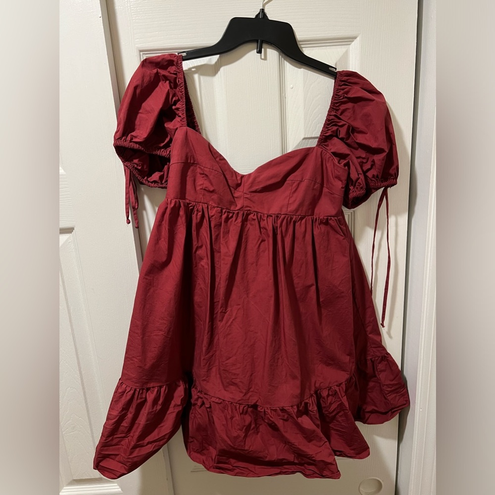olivaceous puff sleeve garnet dress size large euc